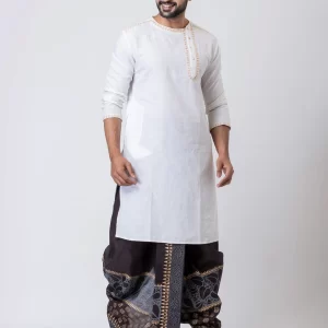 Nakshi Handblock Print Dupion Dhoti For Men - Image 1