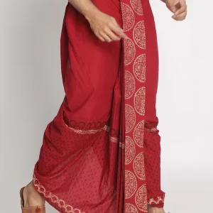 Maroon Rayon Ethnic Pattern Hand Block Print - Image 2