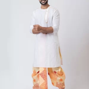 Nakshi handblock Print Dupion Dhoti For Men - Image 1