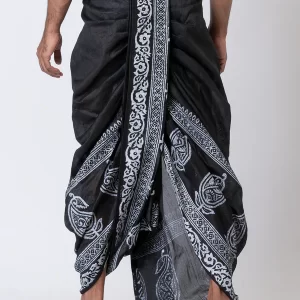 Floral Pattern Hand Block Print Free Size Dhoti - Image 2