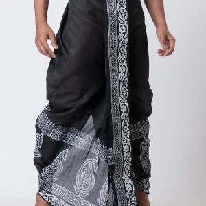 Floral Pattern Hand Block Print Free Size Dhoti - Image 3