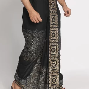 Black Rayon Ethnic Pattern Hand Block Print - Image 3