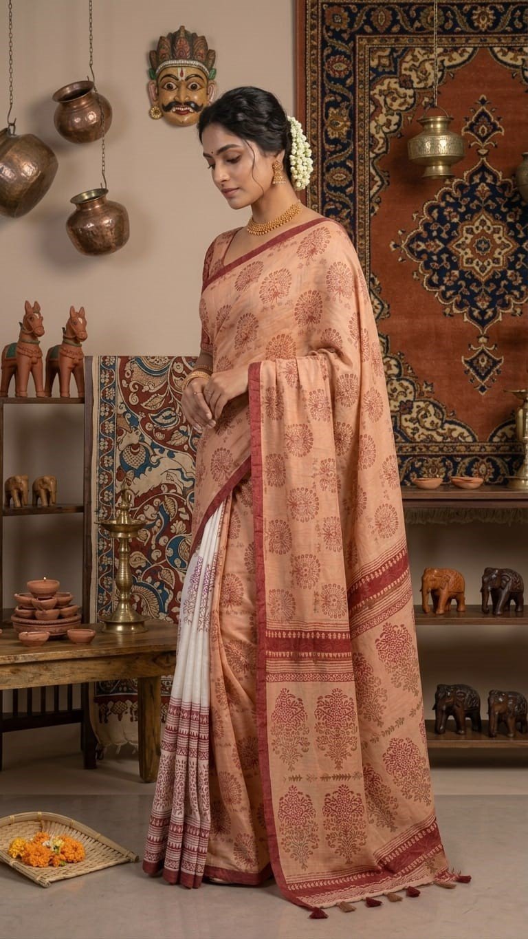 Nakshi Women’s Cotton Saree With Hand Block Print
