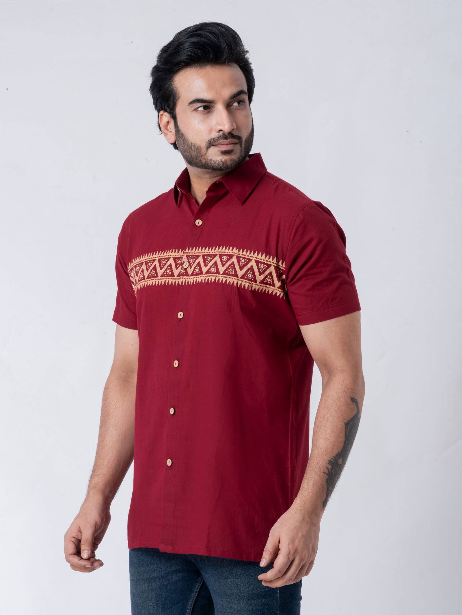 Nakshi Men’s Maroon Cotton Half Sleeve Shirt
